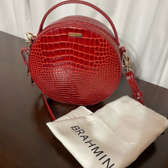 Brahmin Red Crossbody Bag with Adjustable Strap and Unique Shape - Picture 8 of 9